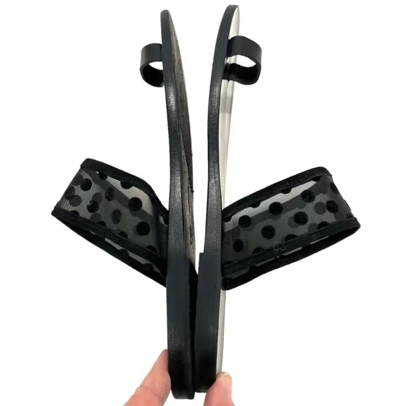 Ancient Greek Sandals Black Leather Sheer Polka Dot Toe Loop Slide Sandals 38 - Picture 9 of 14